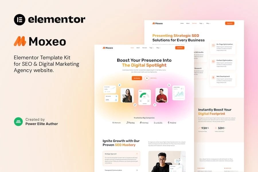 Moxeo Kit de plantillas Elementor para agencia de SEO y marketing digital