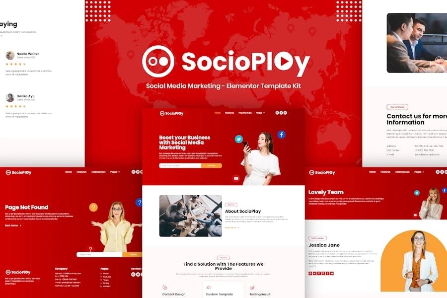 Socioplay - Kit de plantillas Elementor de marketing en redes sociales