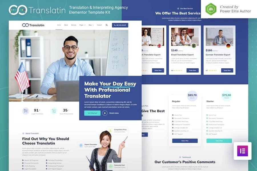 Translatin Kit de plantillas Elementor para la Agencia de Servicios de Traducción