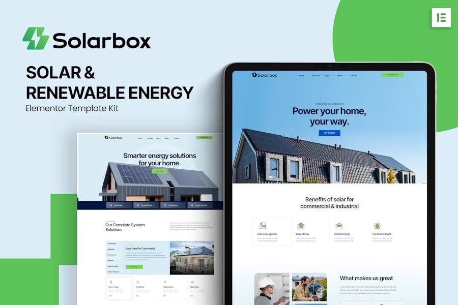 Solarbox - Template Kit Elementor para energía solar y renovable