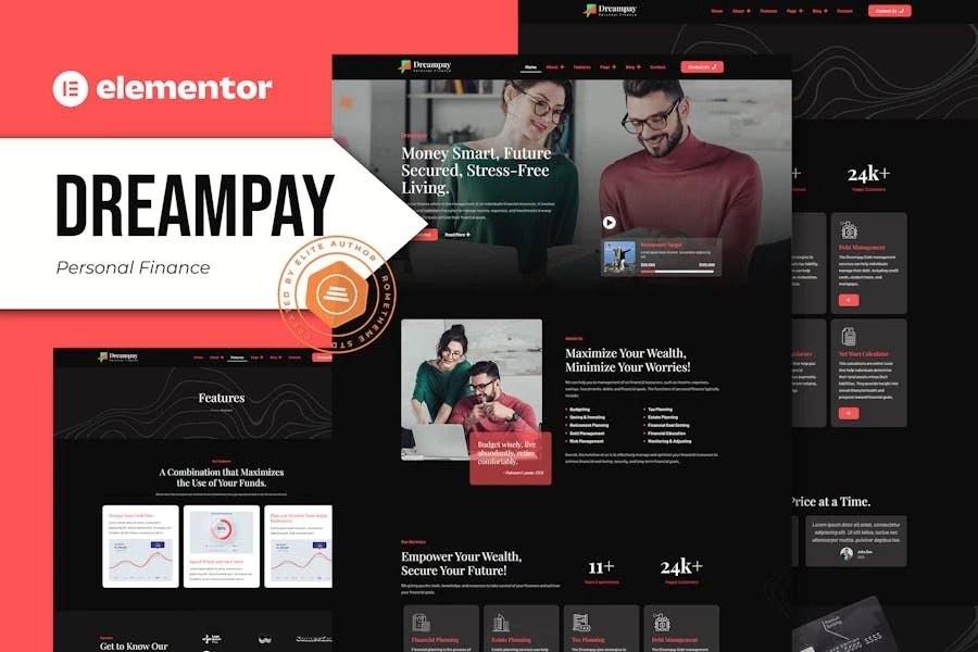 Dreampay - Template Kit Elementor Pro para finanzas personales