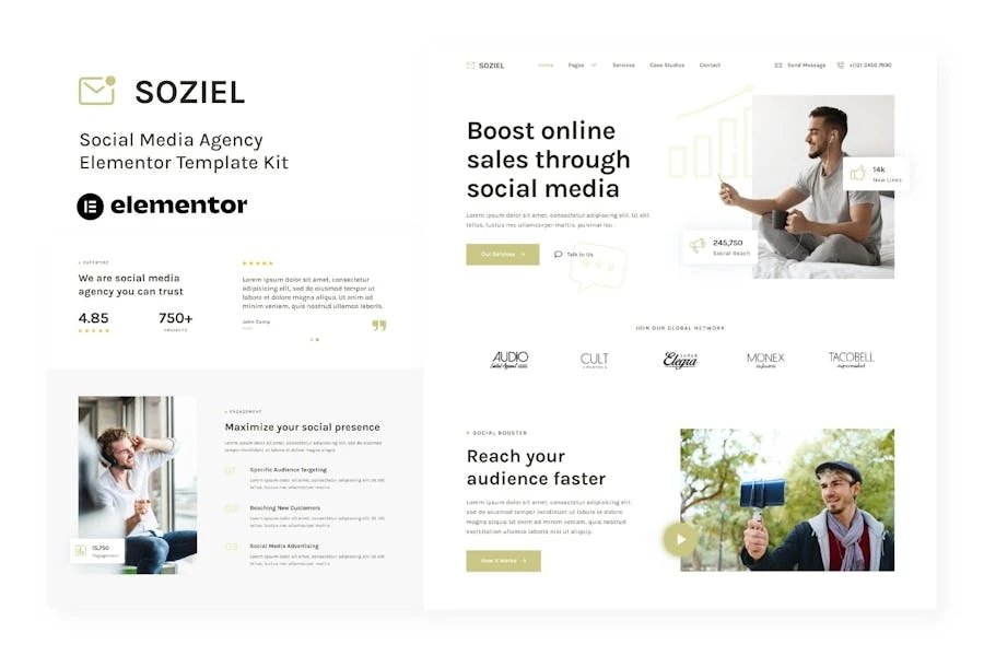 Soziel - Template Kit Elementor para Agencia de redes sociales