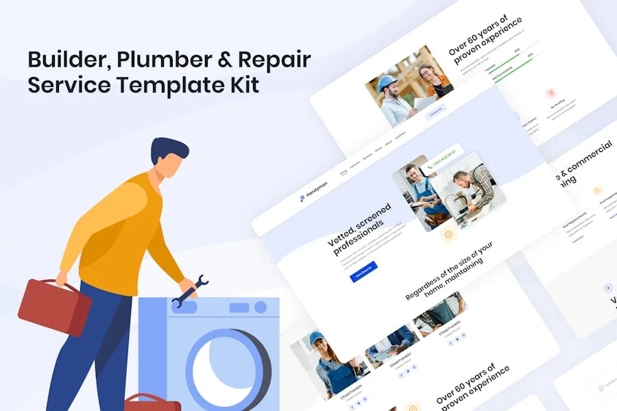 Handyman Kit de plantillas Elementor para constructores, fontaneros y servicios de reparación