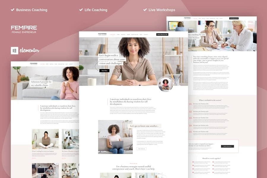 Fempire - Kit de plantillas Elementor Pro para entrenadores de negocios