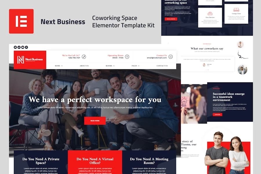 Next Business - Template Kit de espacio de coworking Elementor