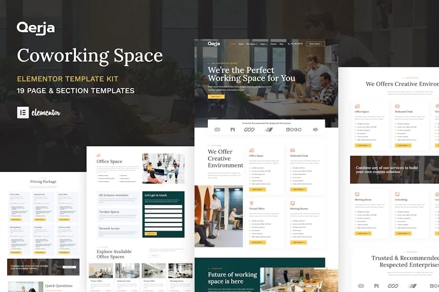 Qerja - Template Kit Elementor de WordPress para espacios de coworking