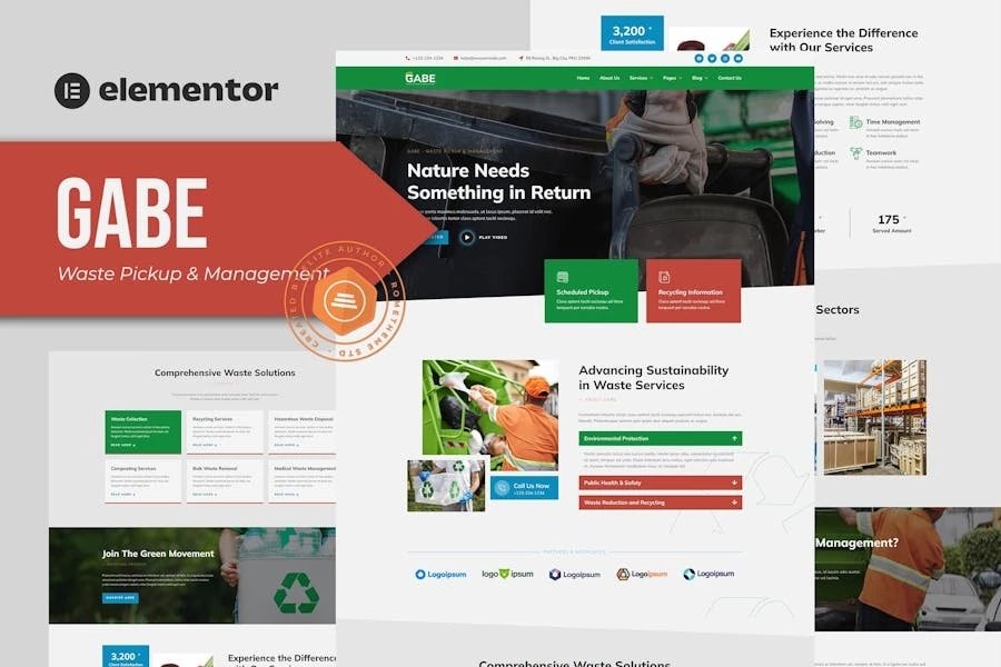 Gabe - Template Kit Elementor para recogida y gestión de residuos