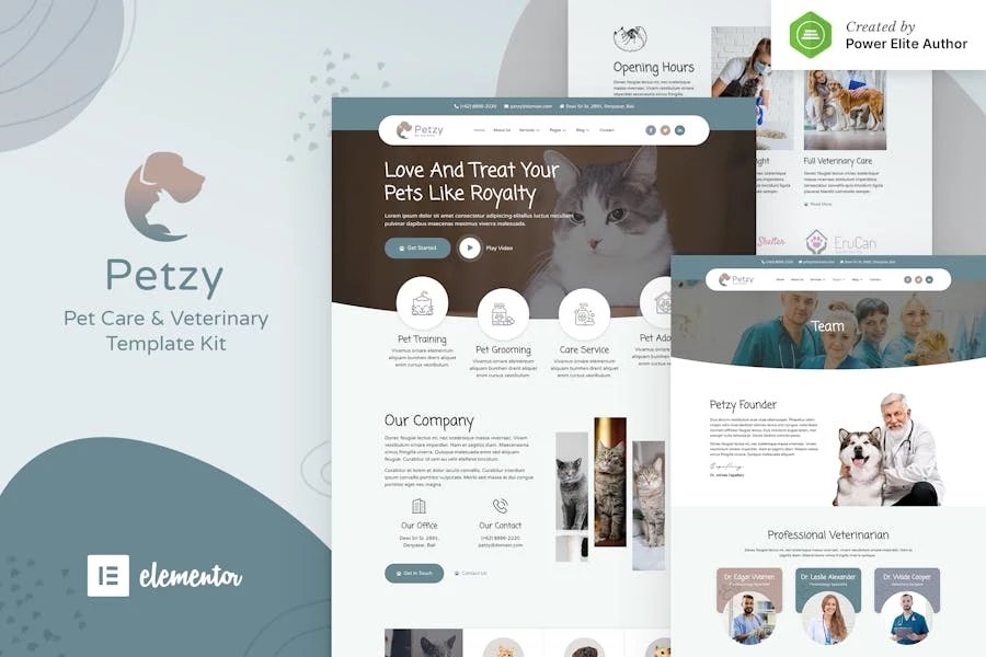 Petzy Kit de plantillas Elementor para el cuidado de mascotas y veterinaria