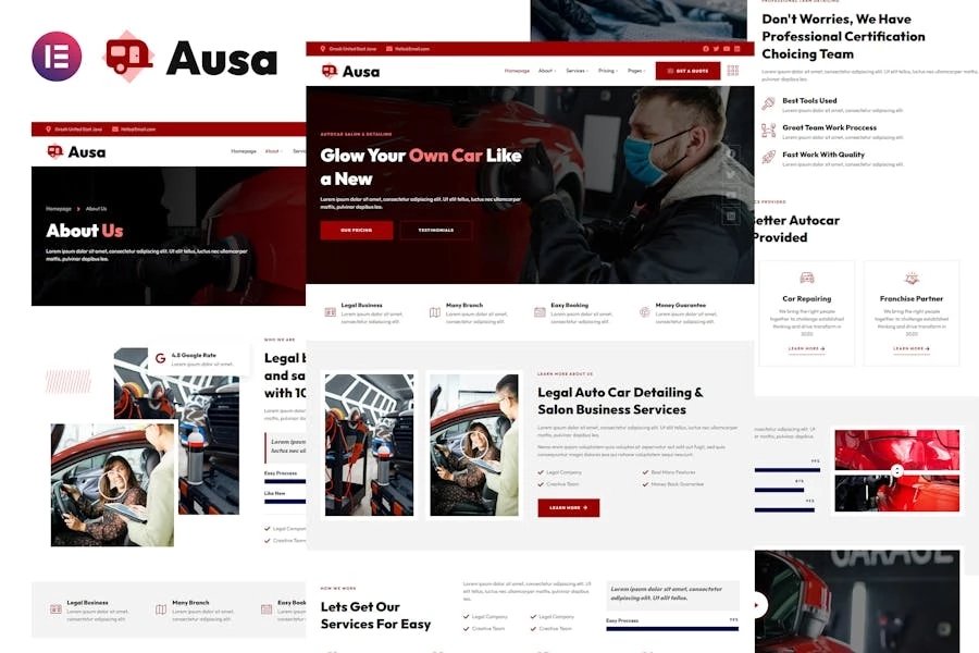 Ausa - Template Kit Elementor de Autocar Salon Detailing Services