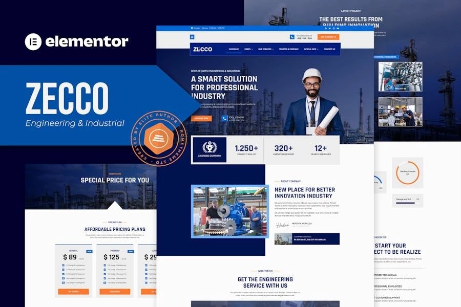 Zecco - Template Kit Elementor para empresas industriales y de ingeniería
