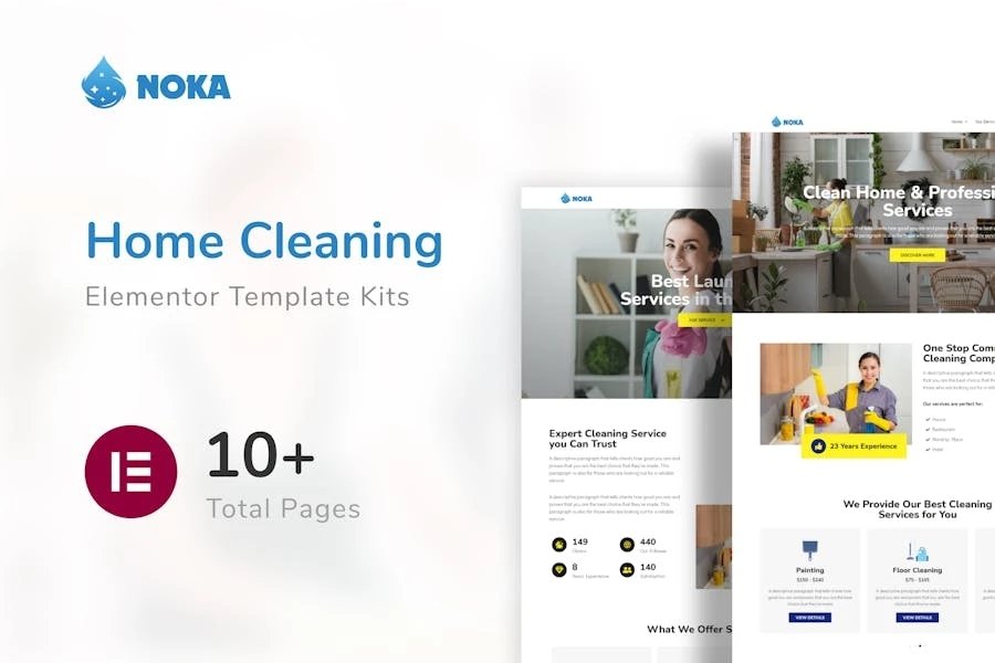 Noka - Kit de plantillas Elementor para empresa de servicios de limpieza