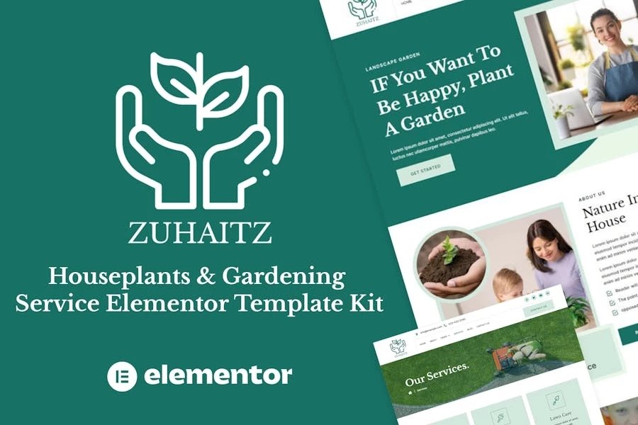 Zuhaitz - Kit de plantillas Elementor para servicio de plantas de interior y jardinería