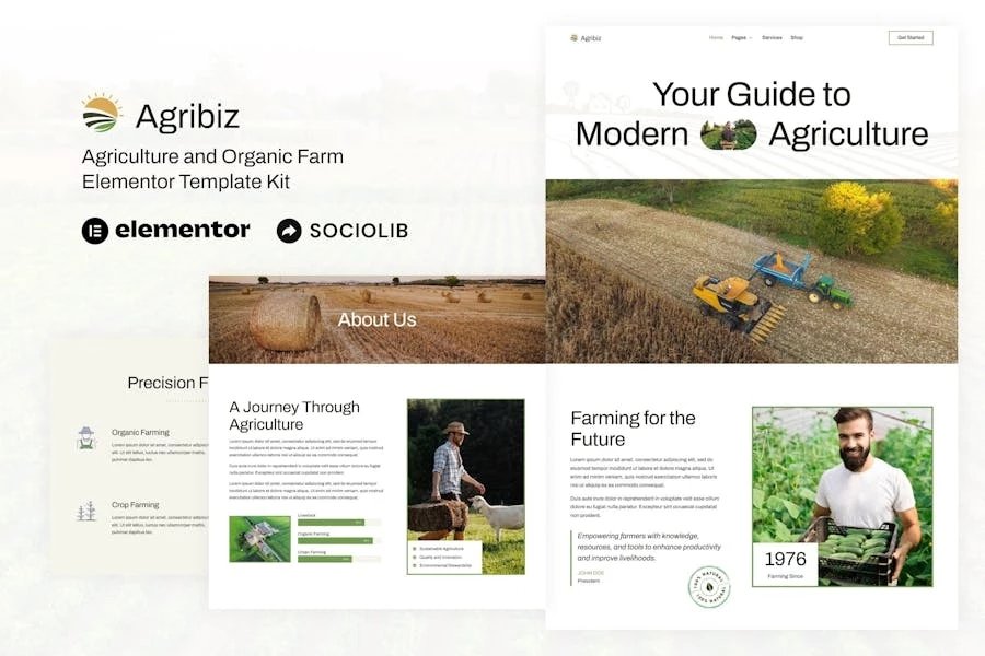 Agribiz - Kit de plantillas Elementor para Agricultura y Agricultura Orgánica