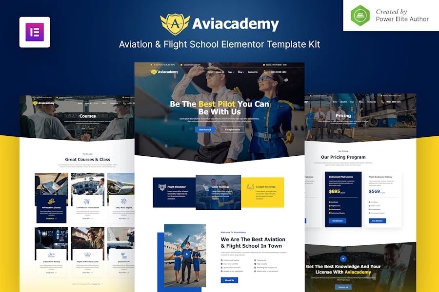 Aviacademy - Template Kit Elementor para Escuela de Aviación y Vuelo