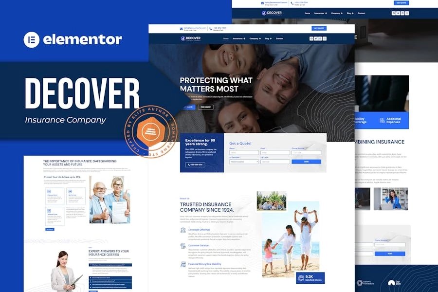 Decover - Template Kit Elementor Pro para compañías de seguros