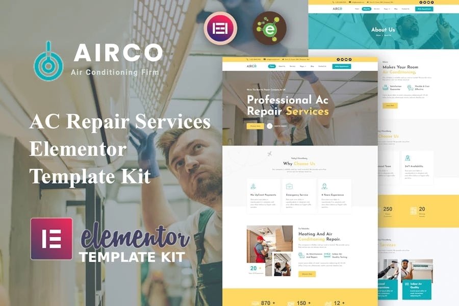 Airco - Template Kit Elementor para servicios de reparación de aire acondicionado