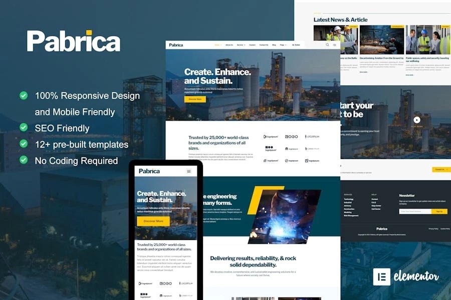 Pabrica - Template Kit para elementos de ingeniería y servicios industriales