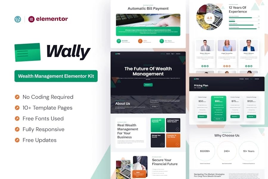 Wally - Kit de plantillas Elementor Pro de gestión patrimonial