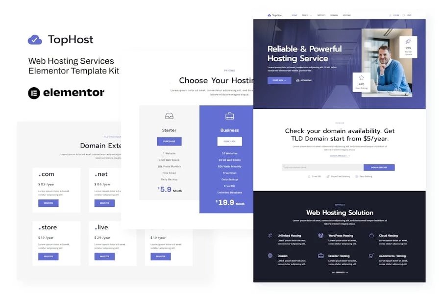 TopHost - Template Kit Elementor de servicios de alojamiento web