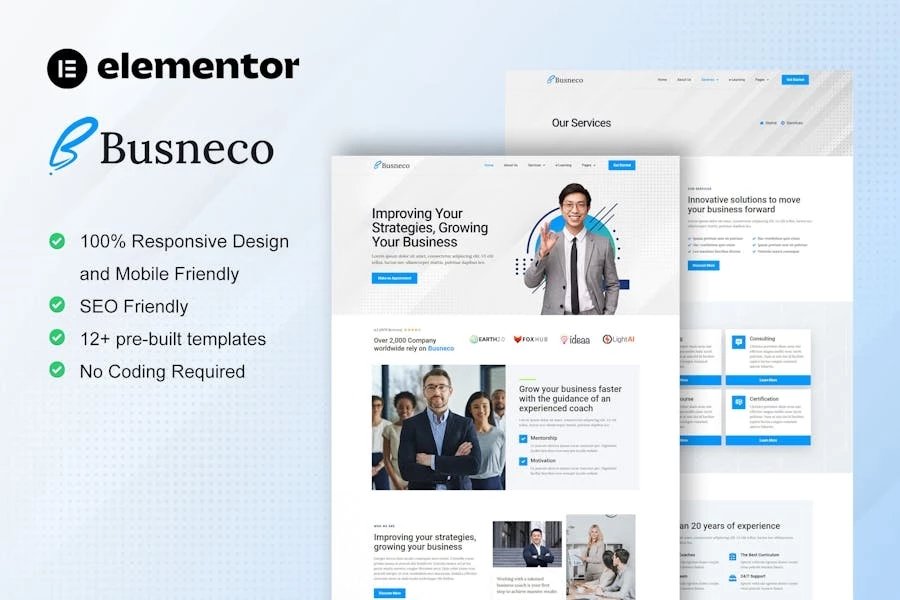 Busneco - Template Kit Elementor para coaching empresarial y consultoría
