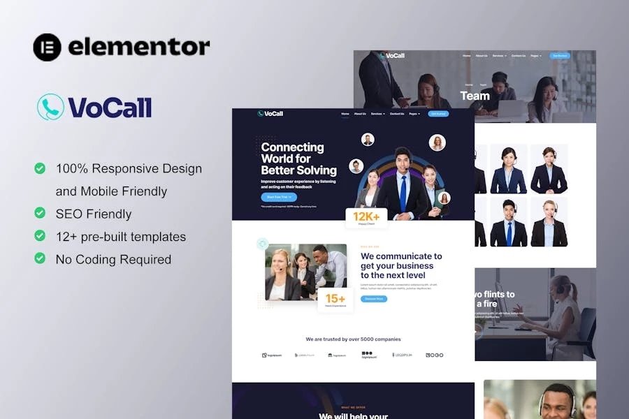 Vocall - Template Kit Elementor para centros de llamadas y telemarketing