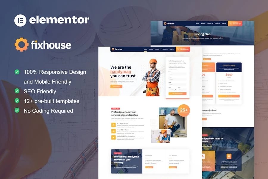 FixHouse - Template Kit Elementor para personal de mantenimiento y servicio de reparación