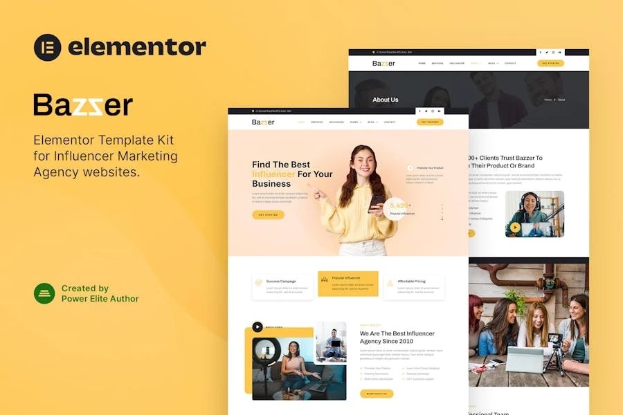 Bazzer - Template Kit Elementor de agencia de marketing de influencers