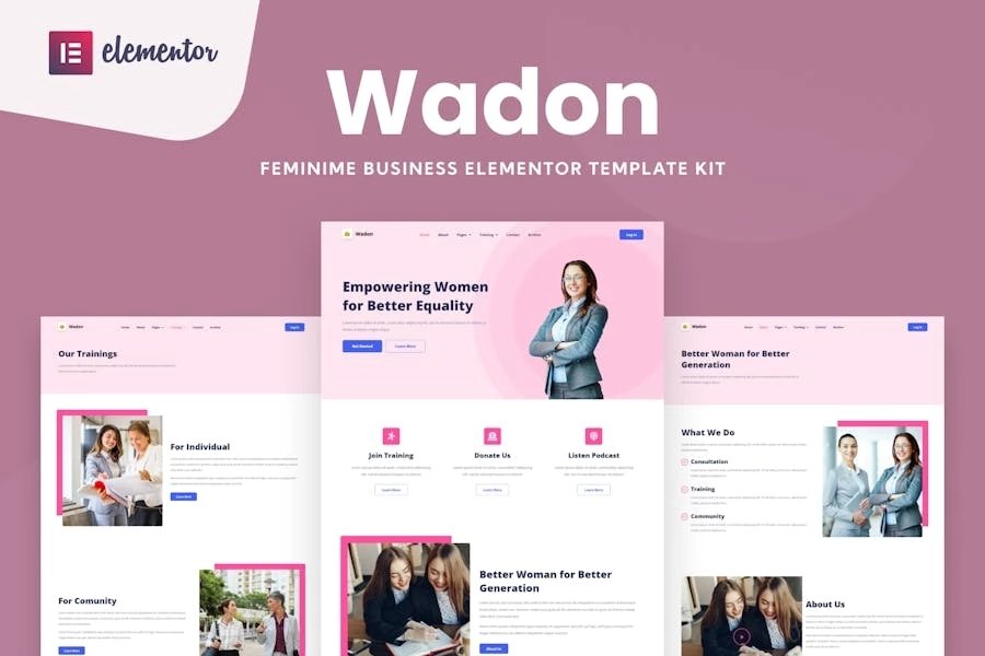 Wadon - Kit de plantillas Elementor para asesora de negocios femenina
