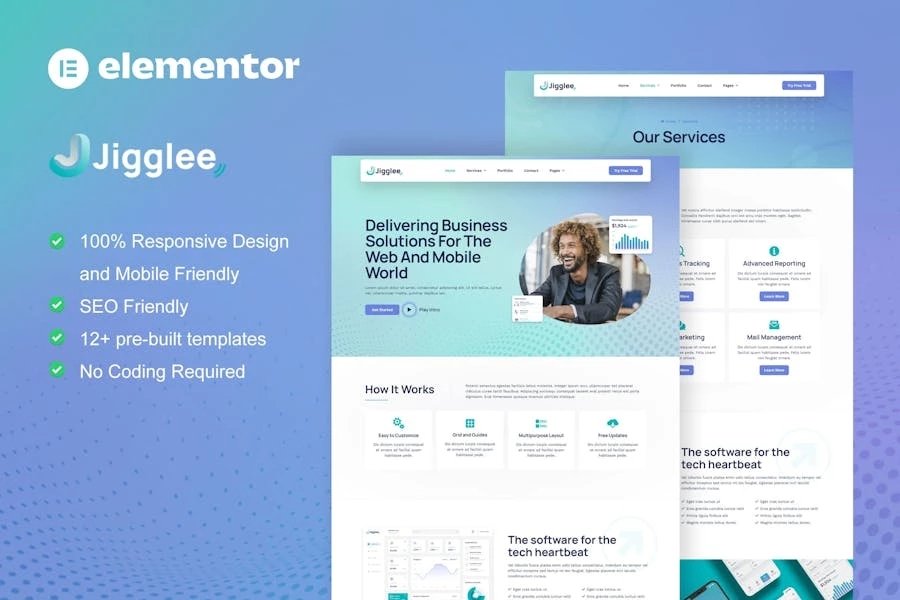 Jigglee - Template Kit Elementor para empresas emergentes de tecnología