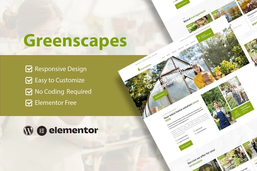 GreenScapes - Kit de plantillas Elementor para servicios de jardinería y paisajismo