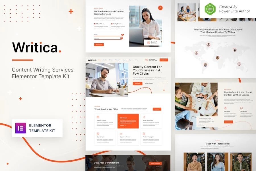 Writica - Template Kit Elementor para servicios de redacción de