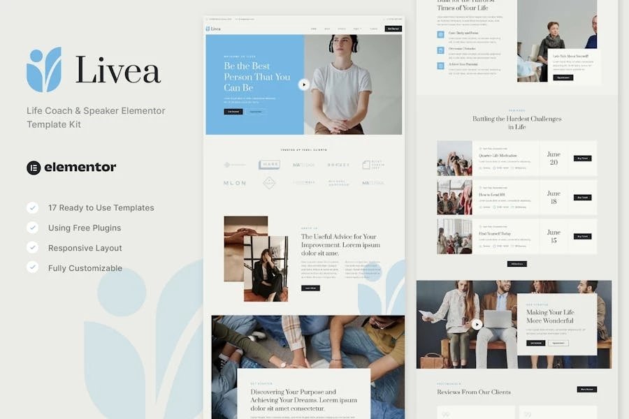 Lieva - Template Kit Elementor para Life Coach Speaker