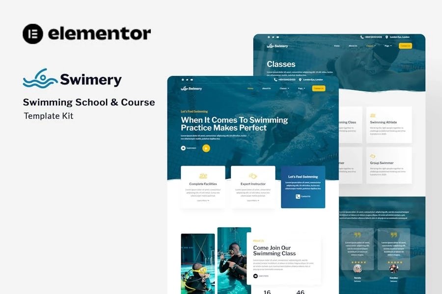 Swimery - Template Kit Elementor para escuelas y cursos de natación