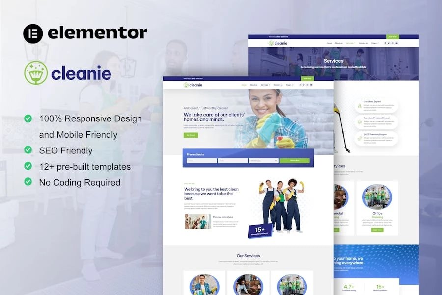 Cleanie - Template Kit Elementor para empresas de servicios de limpieza