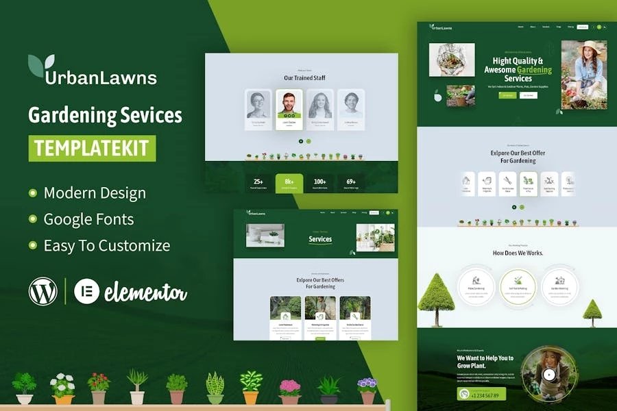 Urban Lawns - Template Kit Elementor para jardinería