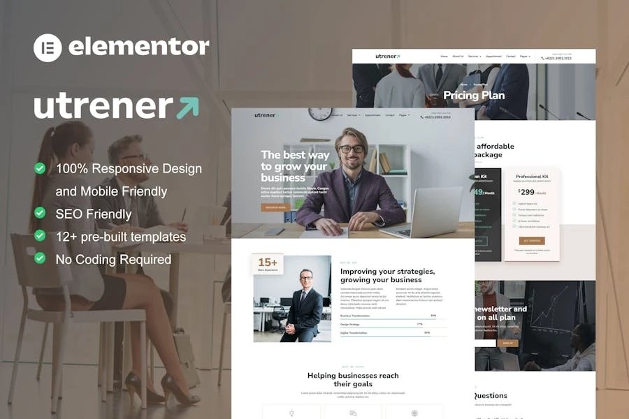 Utrener - Template Kit de Elementor Pro para coach de negocios