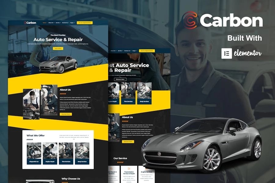 Carbon - Template Kit Elementor para servicio de automóviles