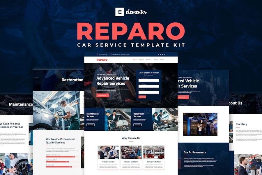 Reparo - Kit de plantillas Elementor para servicio de automóviles