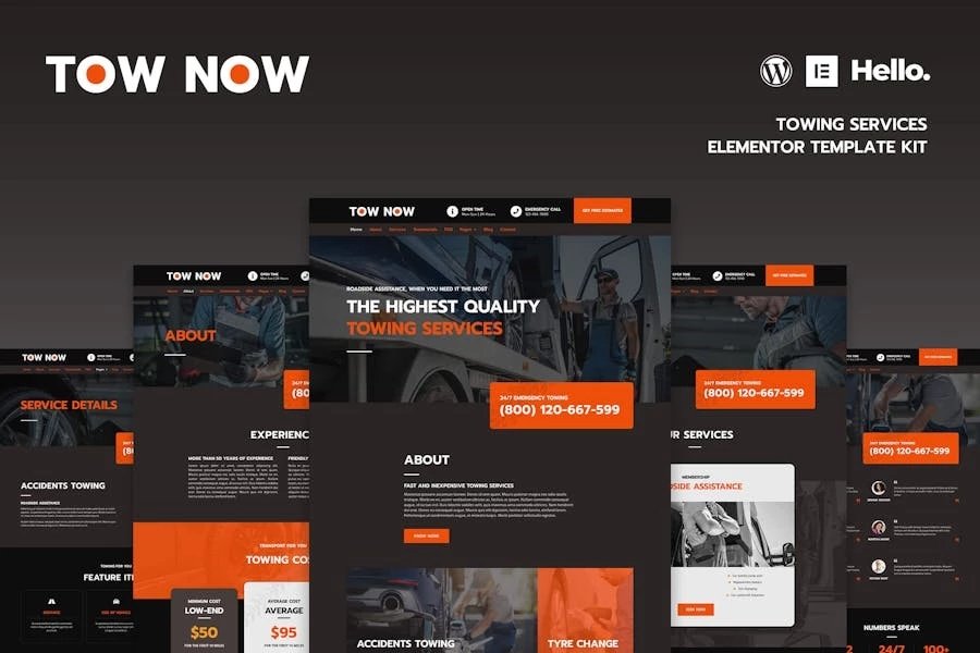 Tow Now - Template Kit de Elementor de servicios de remolque