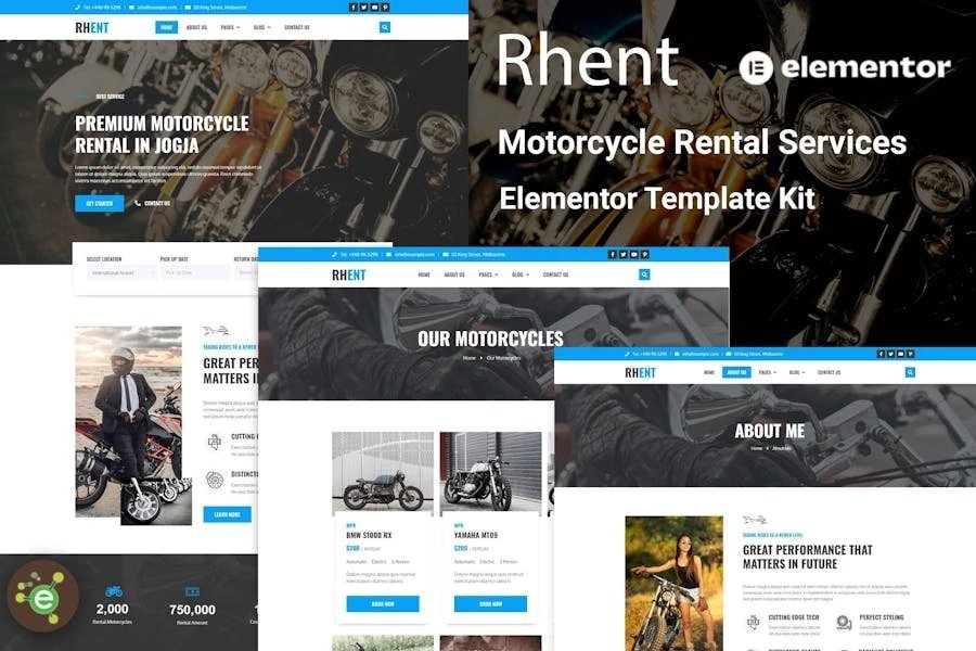 Rhent - Template Kit Elementor para servicios de alquiler de motocicletas