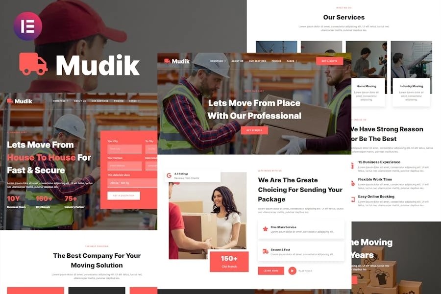 Mudik - Template Kit Elementor para servicios de mudanza y transporte