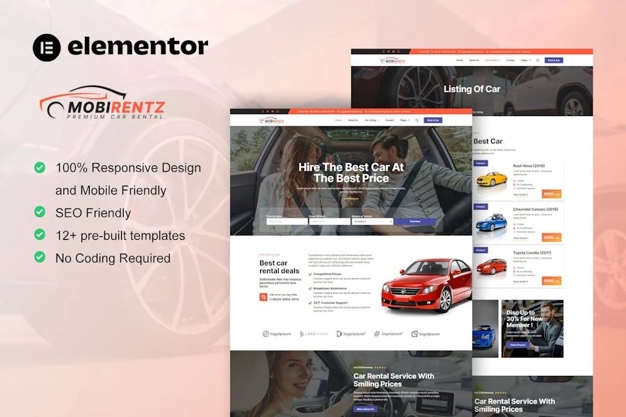 Mobirentz - Template Kit Elementor para alquiler de coches y concesionarios de automóviles