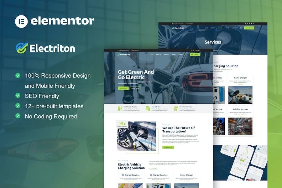 Electriton - Template Kit Elementor Pro para vehículos eléctricos y estaciones de carga