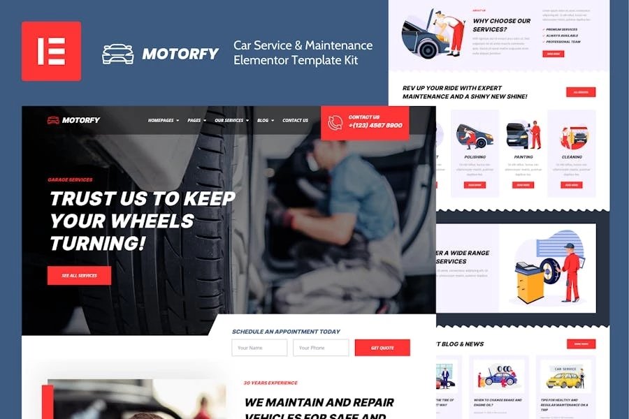 Motorfy - Template Kit Elementor para servicio y mantenimiento de automóviles