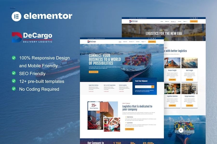 DeCargo - Template Kit Elementor para servicios de logística y transporte
