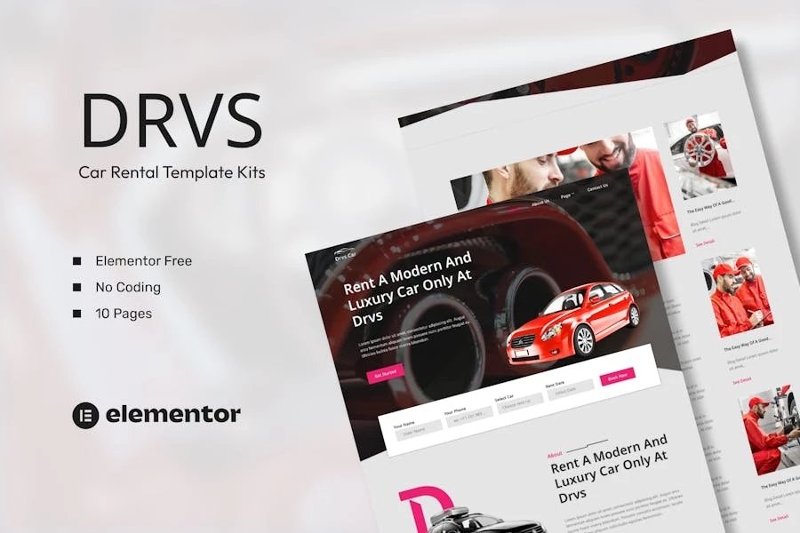 DRVS Template Kit Elementor para alquiler de vehículos