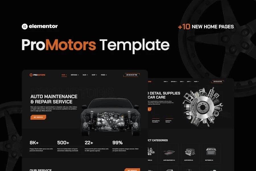ProMotors - Template Kit Elementor para servicio y detallado de automóviles