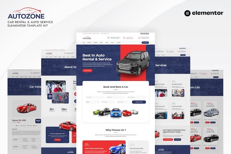 Autozone - Template Kit de Elementor para alquiler de vehículos y servicio de automóviles