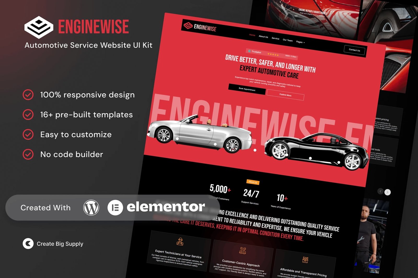 EngineWise - Kit de plantillas Elementor para servicios automotrices
