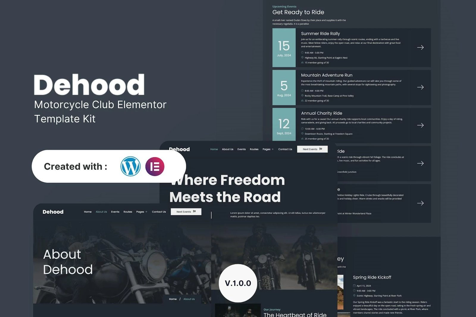 Dehood - Kit de plantillas Elementor para Motorcycle Club